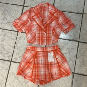 Orange Plaid Two-Piece Set